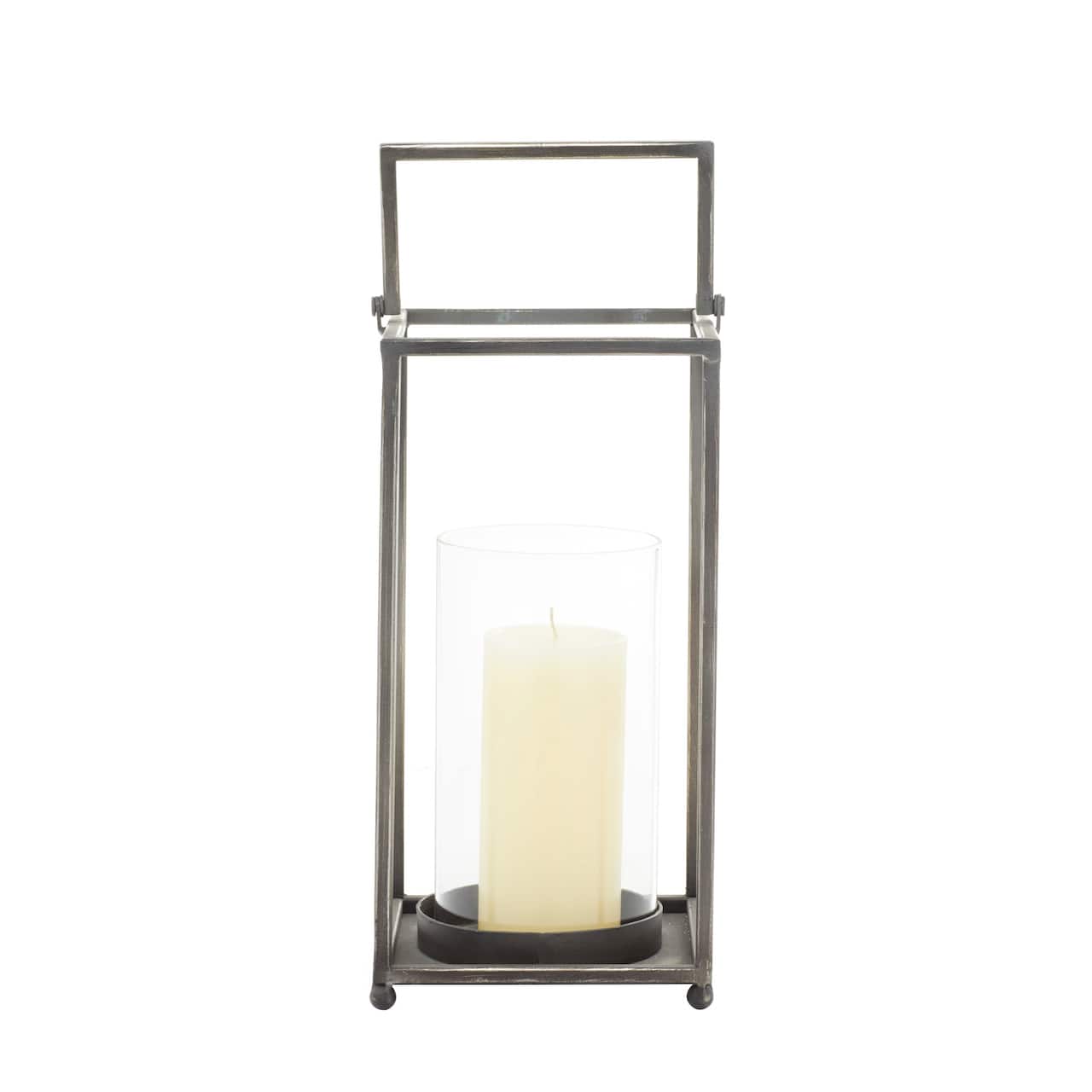 Black Iron Modern Candle Holder Lantern, 16" x 6" x 6"